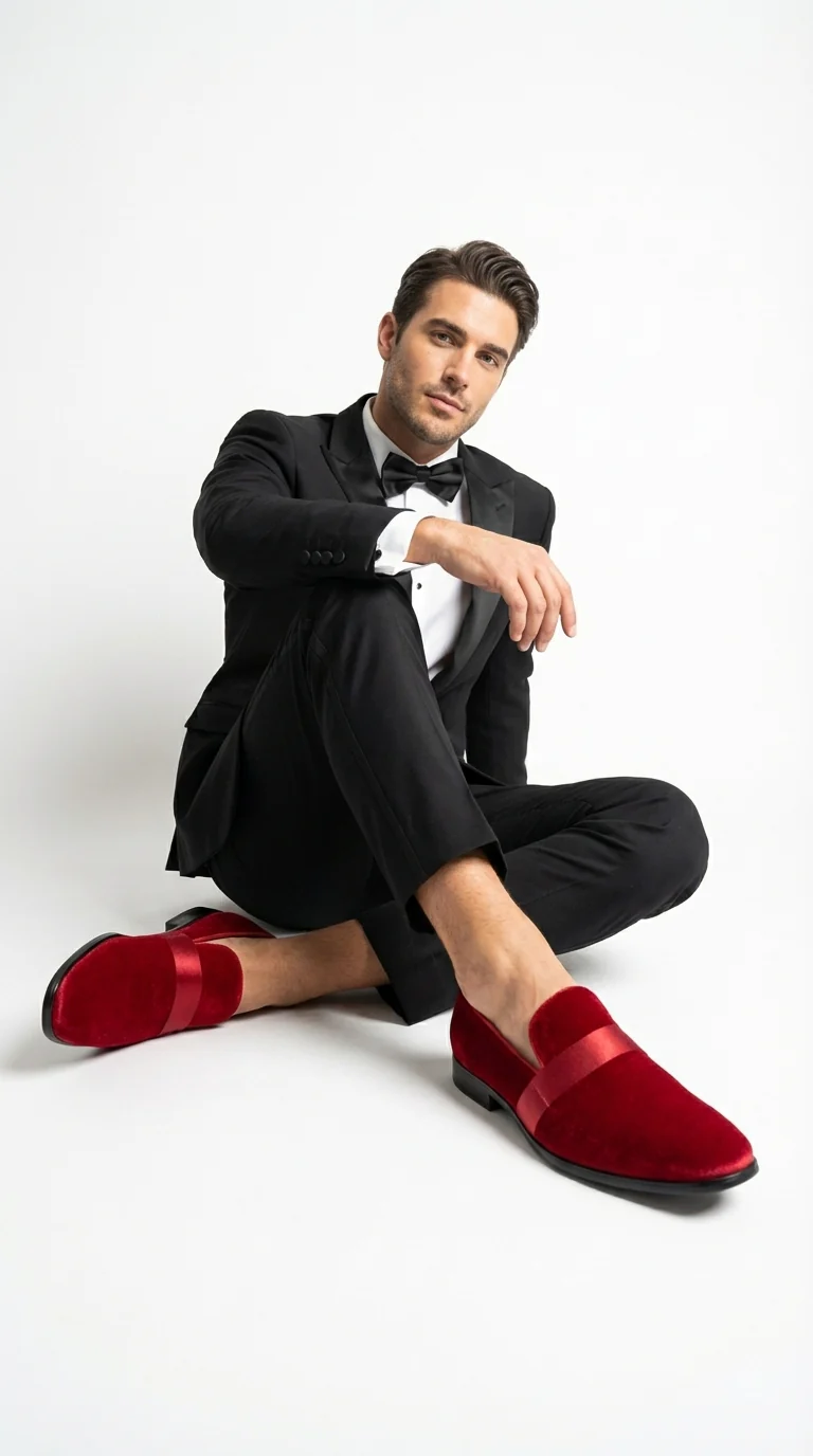 Mens Red Velvet Loafers – Luxury Formal Slip On Dress Shoes Wedding Party Prom Evening Shoes - Image 8