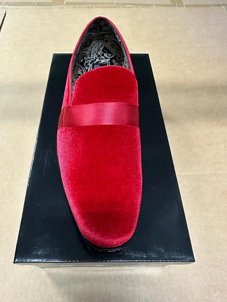Mens Red Velvet Loafers – Luxury Formal Slip On Dress Shoes Wedding Party Prom Evening Shoes - Image 9
