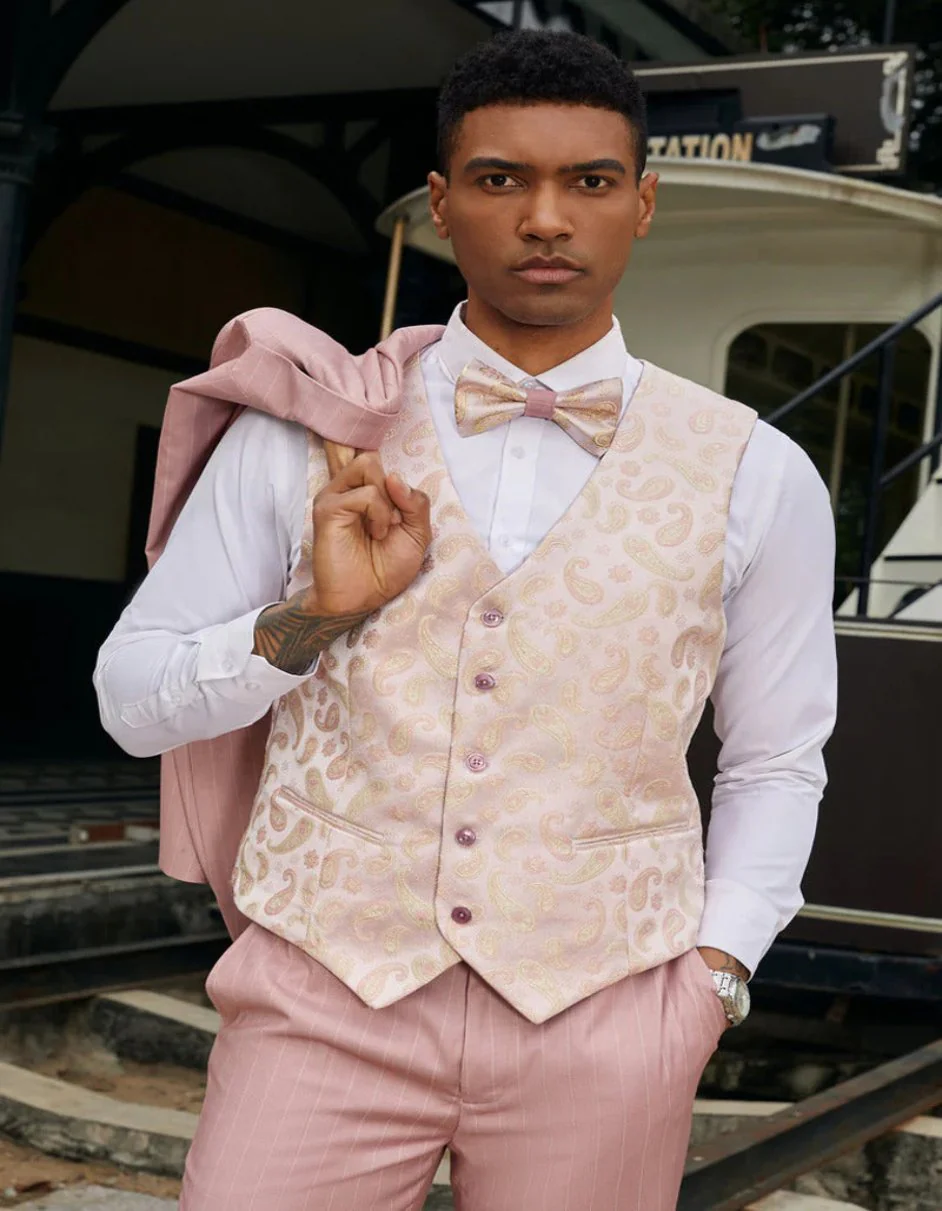 Mens Rose Tuxedo - Men's Stacy Adam's One Button Vested Modern Rose Pink Pinstripe Suit - Image 2