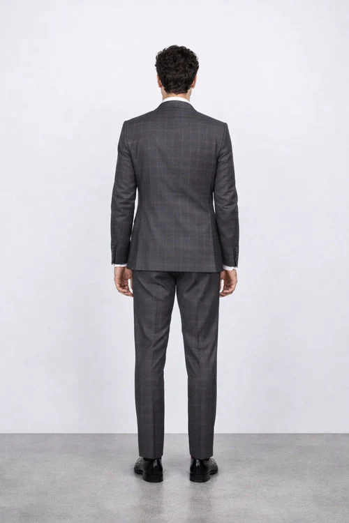 Men's Rossiman Rossi Man Brand Charcoal Plaid Tapered Leg Lower Rise Pant & Get Skinny 1 Button Slim Fit Peak Lapel Suit - Image 2