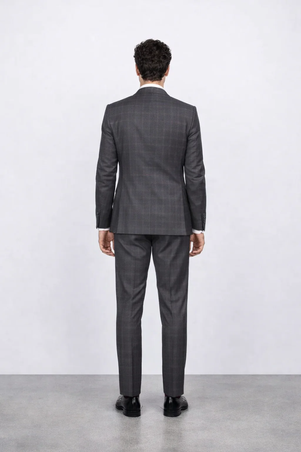 Men's Rossiman Rossi Man Brands Charcoal Plaid Tapered Leg Lower Rise Pants & Get Skinny 1 Button Slim Fit Peak Lapel Suits - Image 2