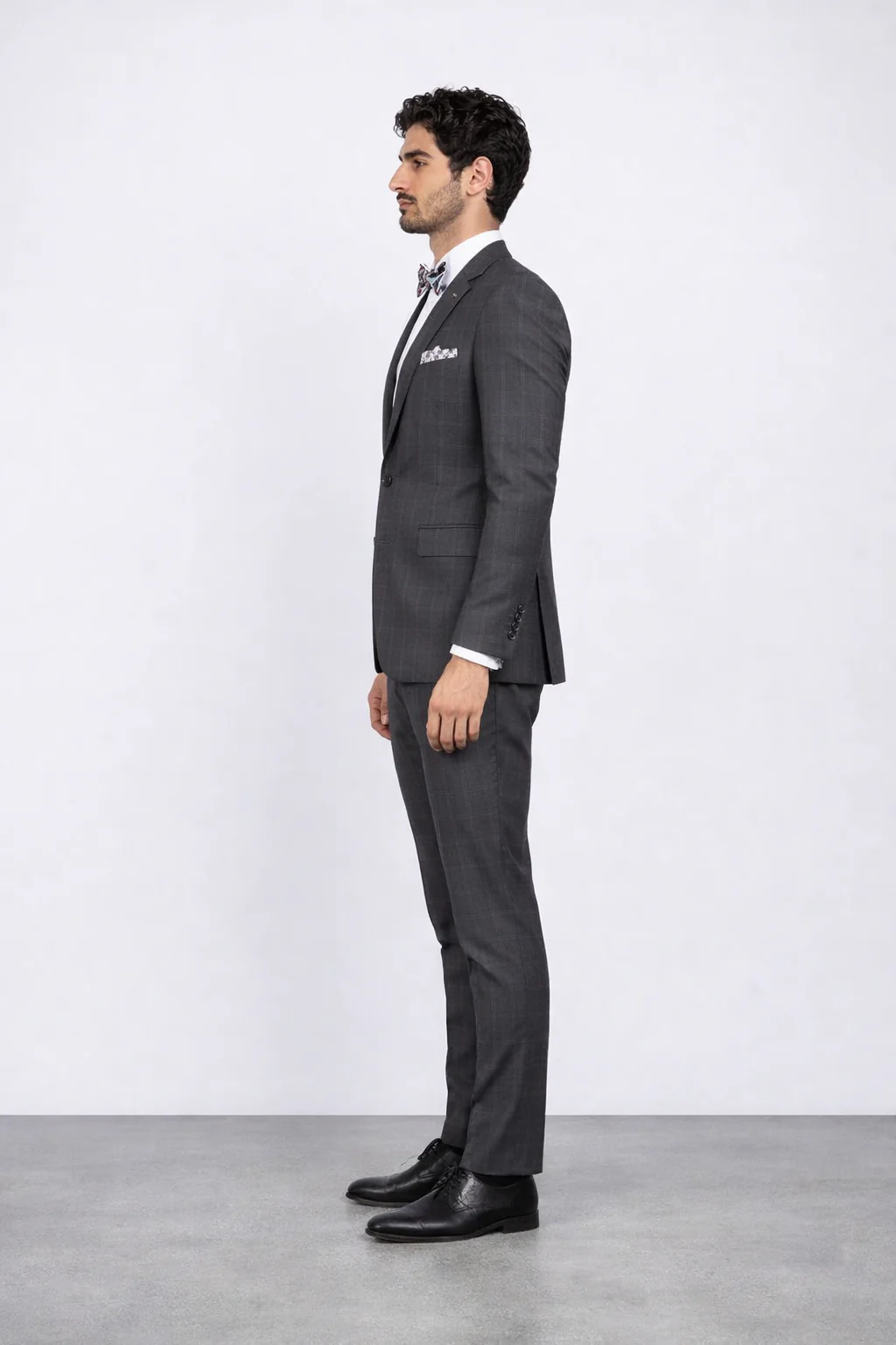 Men's Rossiman Rossi Man Brands Charcoal Plaid Tapered Leg Lower Rise Pants & Get Skinny 1 Button Slim Fit Peak Lapel Suits - Image 3
