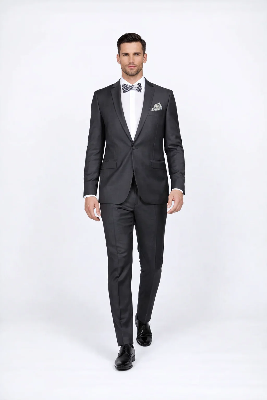 Men's Rossiman Rossi Man Brand Gray Tapered Leg Lower Rise Pants & Get Skinny 100% Wool 1 Button Slim Fit Peak Lapel Suit - Image 5
