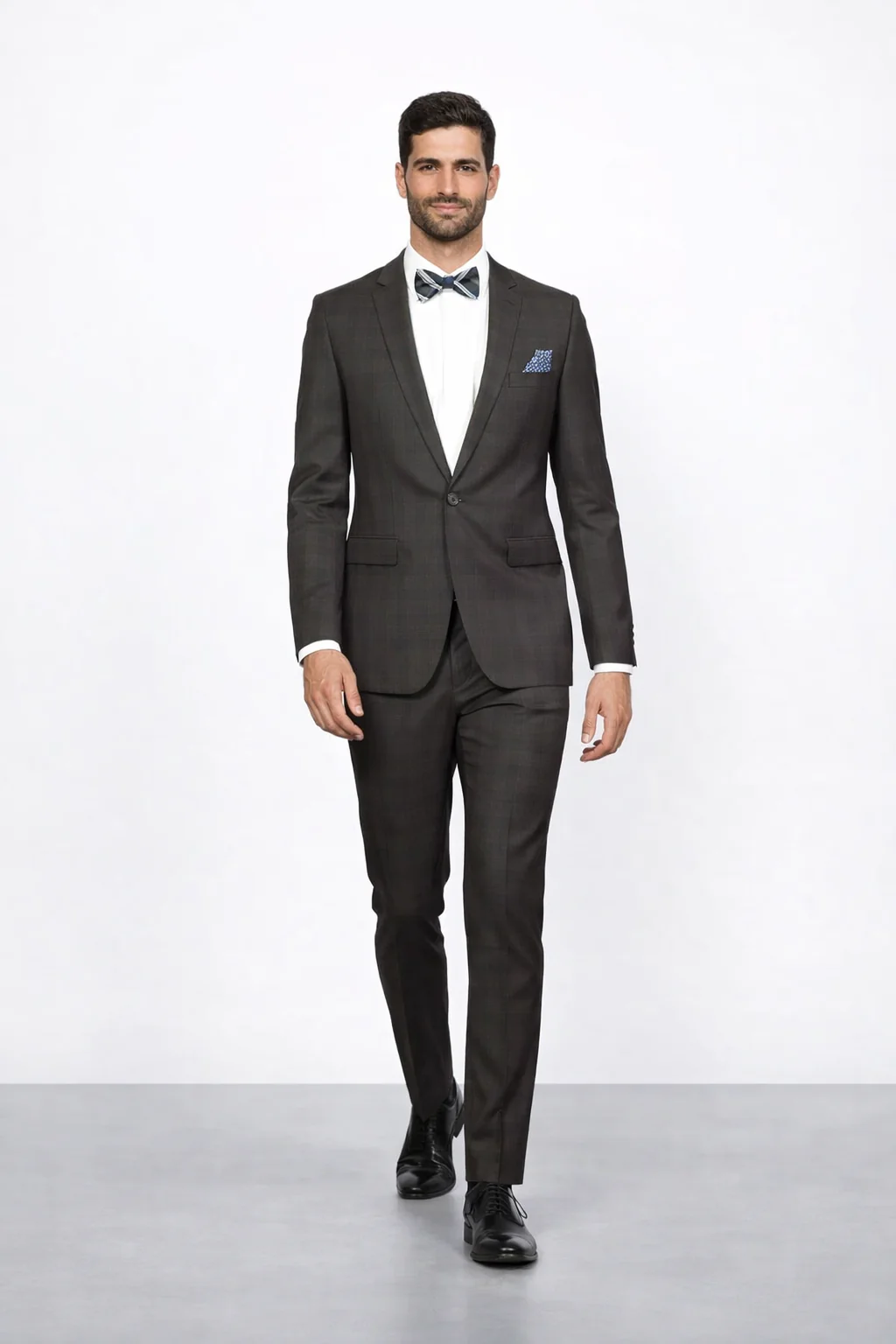 Men's Rossiman Rossi Man Brand Plaid Tapered Leg Lower Rise Pants & Get Skinny Brown 1 Button Slim Fit Peak Lapel Suit - Image 3
