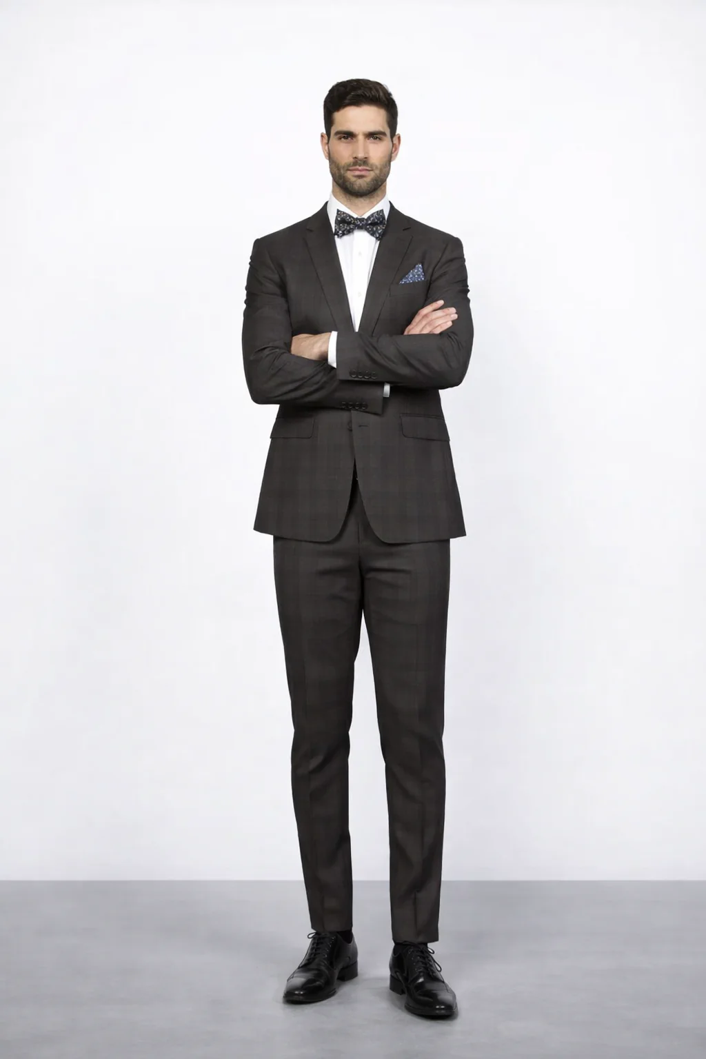 Men's Rossiman Rossi Man Brand Plaid Tapered Leg Lower Rise Pants & Get Skinny Brown 1 Button Slim Fit Peak Lapel Suit - Image 5