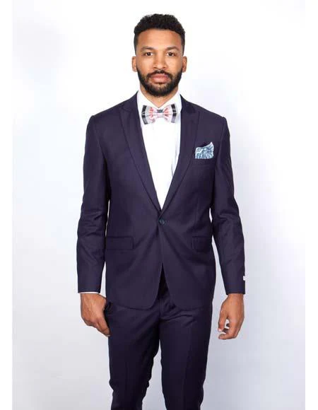 Men's Rossiman Rossi Man Brands Tapered Plum Leg Lower Rise Pants & Get Skinny 1 Button Slim Fit Peak Lapel Suit 100% Wool - Image 9