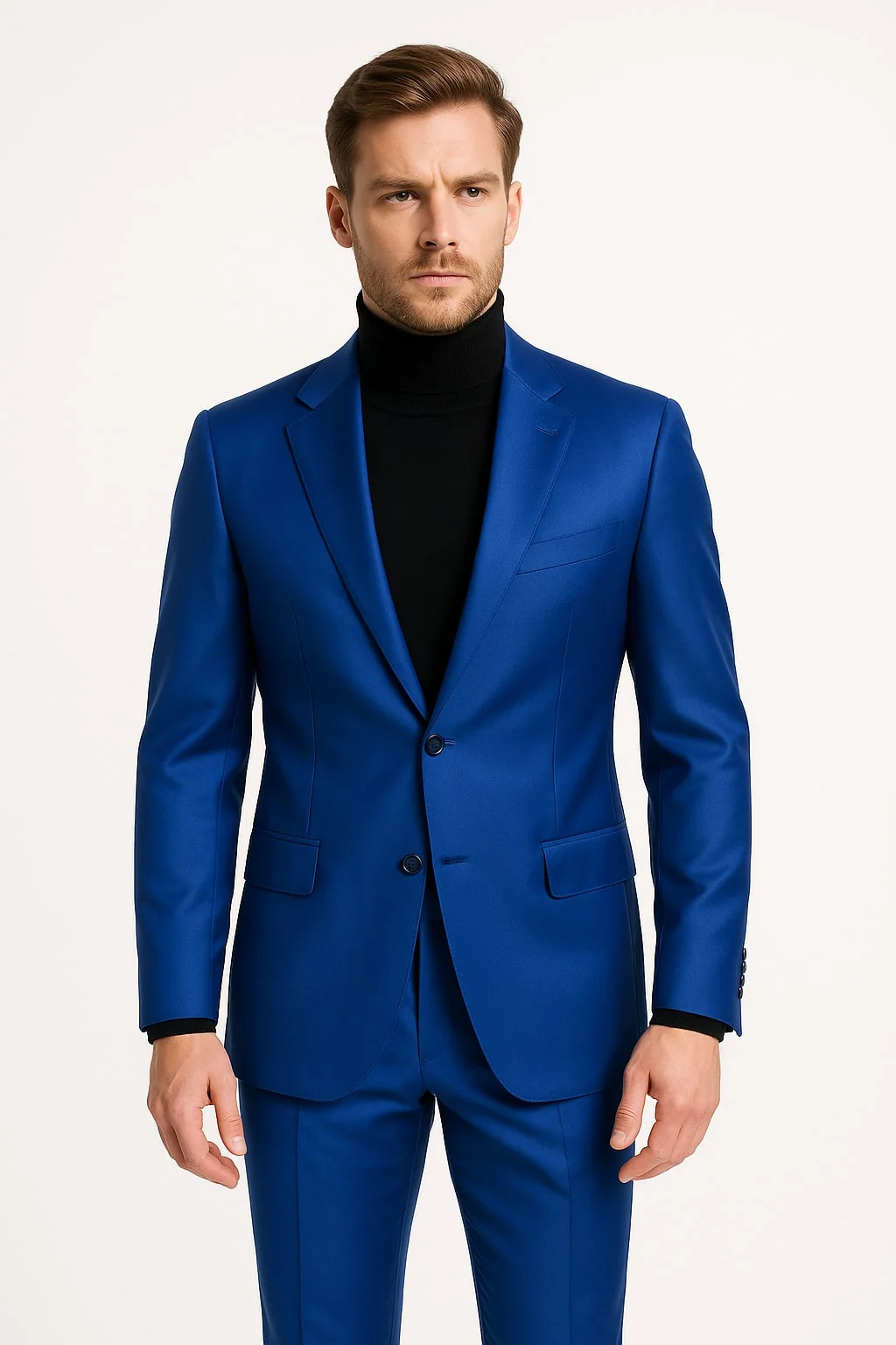 Men's Royal Blue Shiny Satin Suit – 2-Piece Slim Fit Tuxedo with Peak Lapel - Image 2