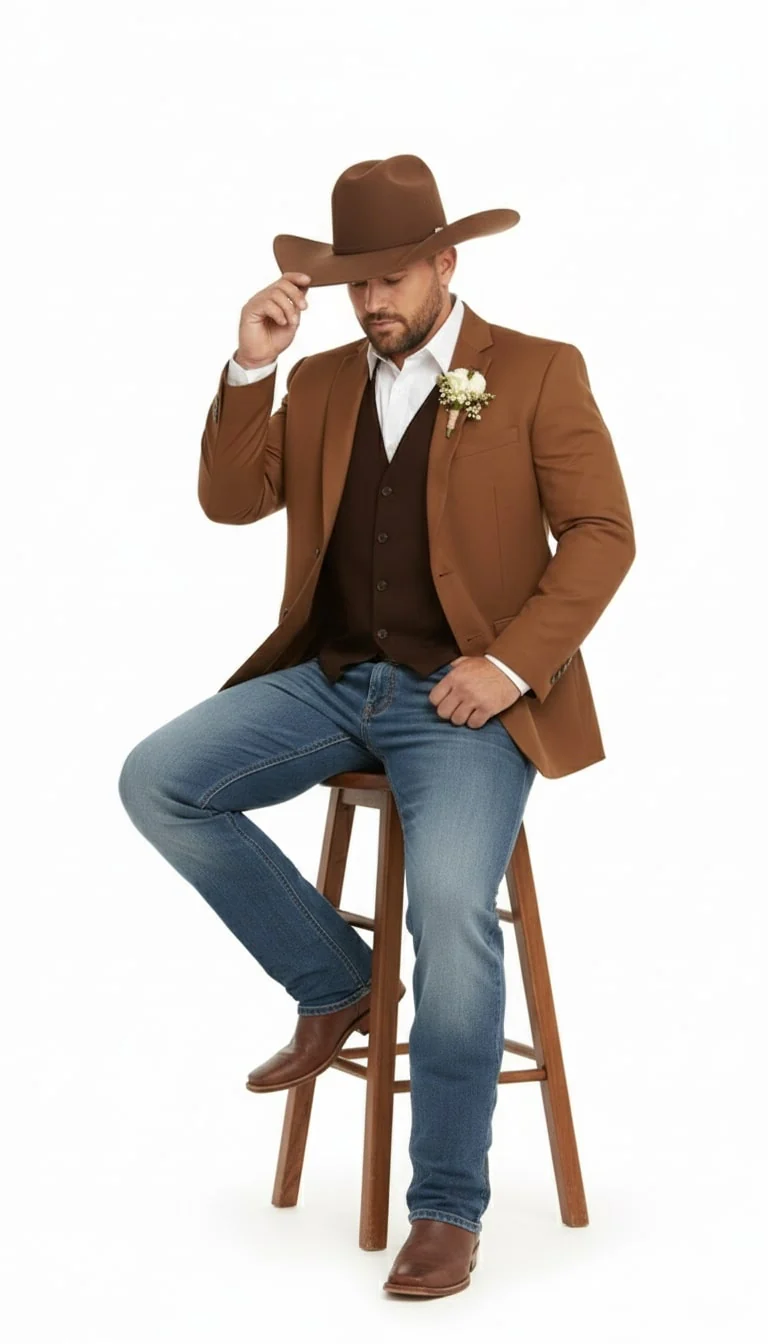 Mens Rust Copper Brown Western Blazer – Cowboy Style Classic Tailored Jacket for Weddings, Rodeos and Country Events - Image 4