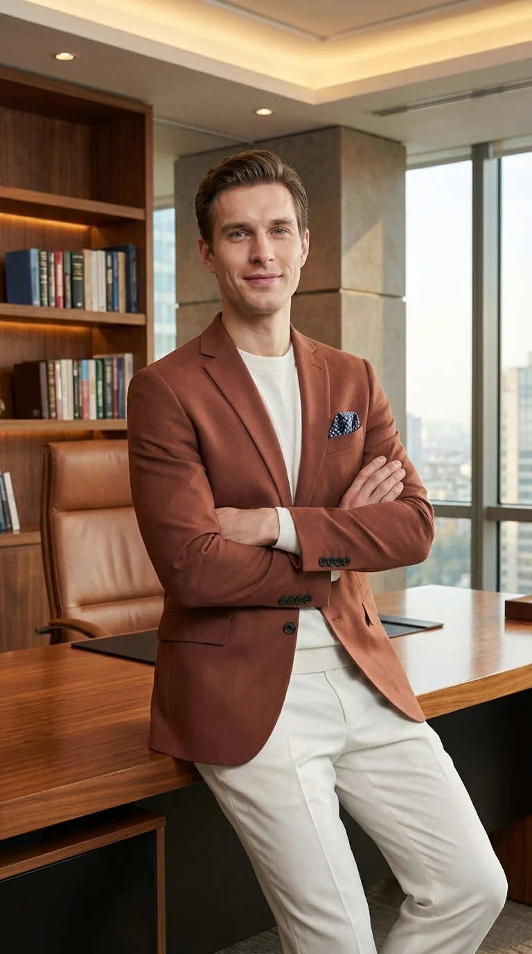 Mens Rustic Brown Light Burnt Orange Copper Blazer – Classic Fit Single Breasted Formal Casual Dress Jacket - Image 10