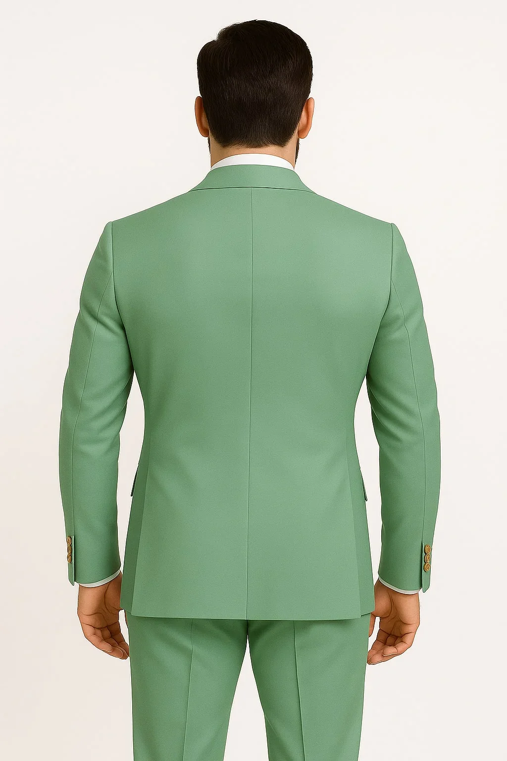 Mens Sage Green Double-Breasted Suits with Gold Button – Formal Slim Fit 2-Piece Pistachio Color - Image 2