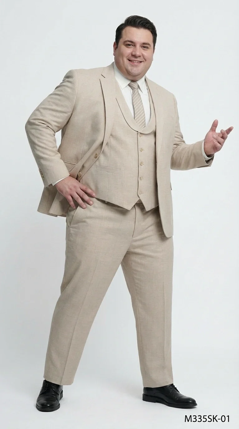 Mens Sand Beige 3 Piece Suit – Double breasted Vest Formal Suit Set  and Dress Pants in Champaign Natural Summer Color - Image 16