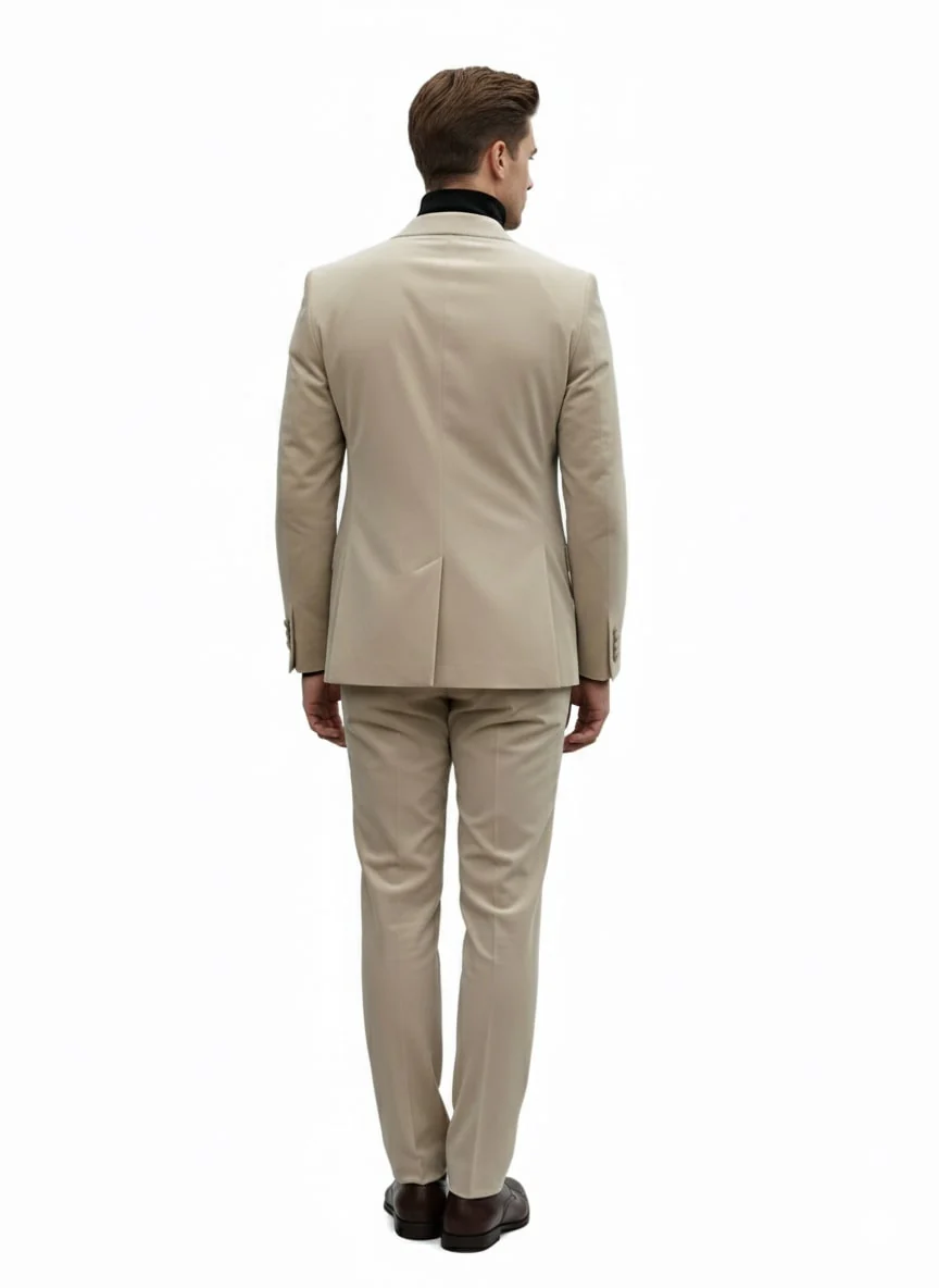 Mens Sand Beige Velvet Tuxedo Suit – 2 Piece Slim Fit Blazer and Pants Formal Set - Winter Fabric Natural Color - Image 5