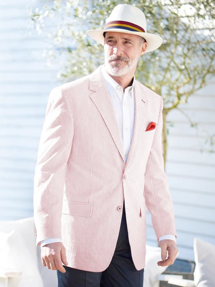 Mens Seersucker Blazer in Color "Color" - Summer Fabric Casual look Sportcoat Jacket 2 Button Notch Lapel - Image 3
