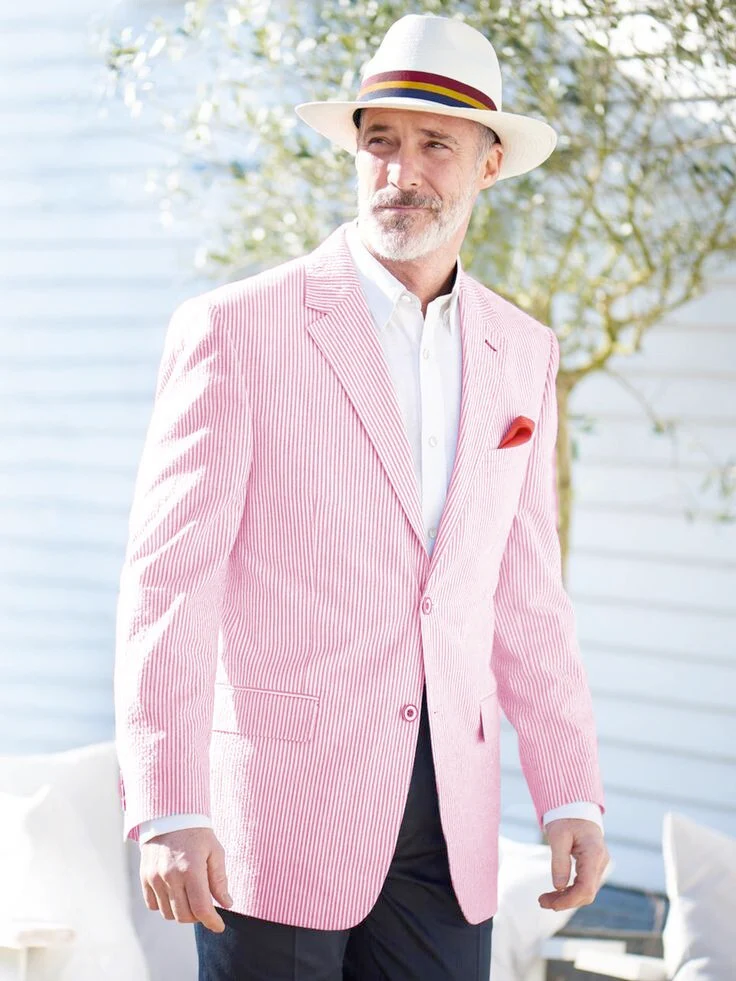Mens Seersucker Blazer in Color "Color" - Summer Fabric Casual look Sportcoat Jacket 2 Button Notch Lapel - Image 4