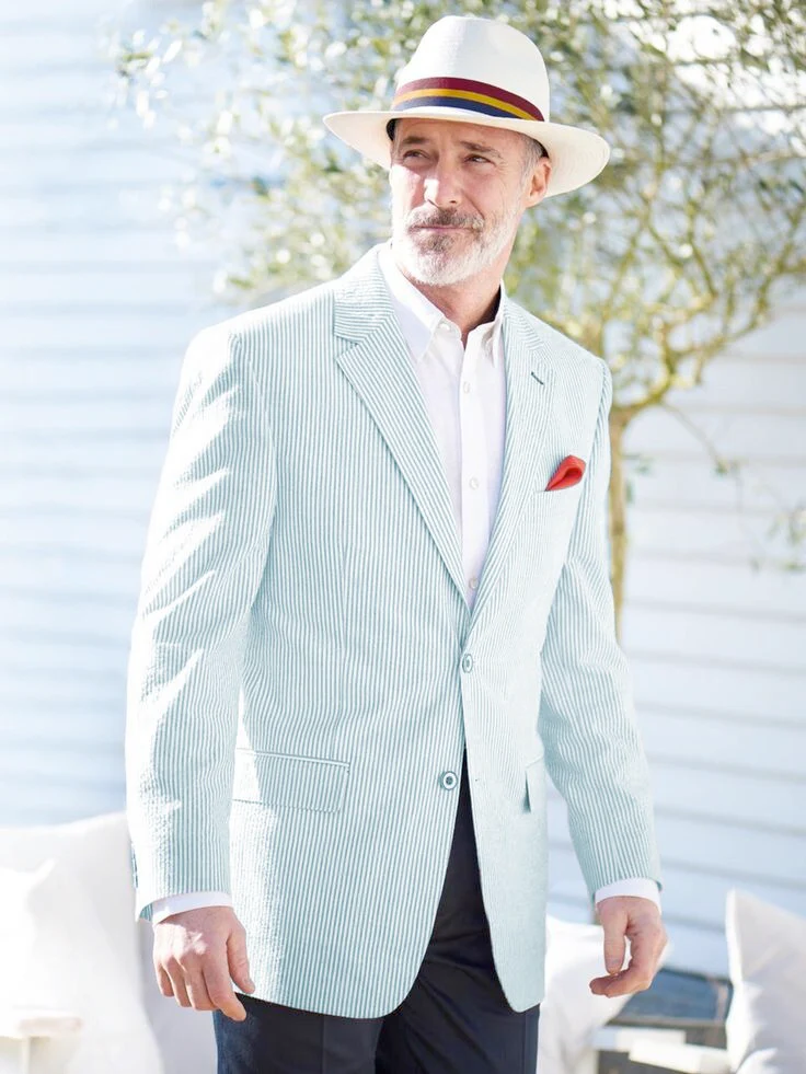 Mens Seersucker Blazer in Color "Color" - Summer Fabric Casual look Sportcoat Jacket 2 Button Notch Lapel - Image 5