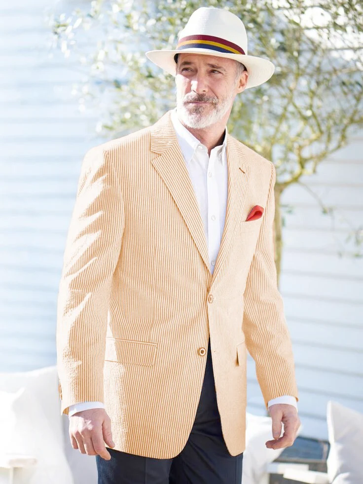 Mens Seersucker Blazer in Color "Color" - Summer Fabric Casual look Sportcoat Jacket 2 Button Notch Lapel - Image 6