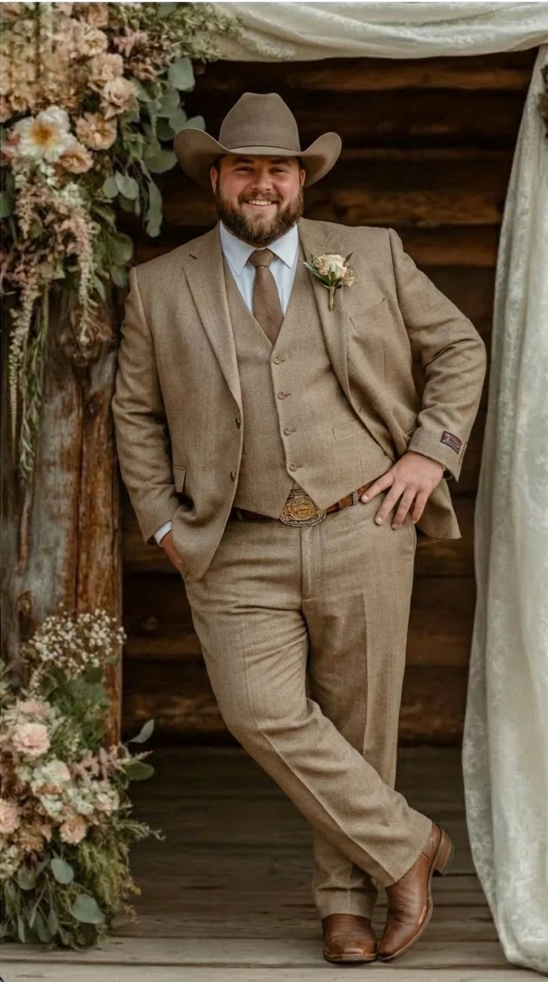 Mens Sharkskin Dark Taupe Tan with sheen Western 3 Piece Suit – Classic Country Style Blazer Vest Pants Set, Formal Cowboy Suit Outfit - Image 11