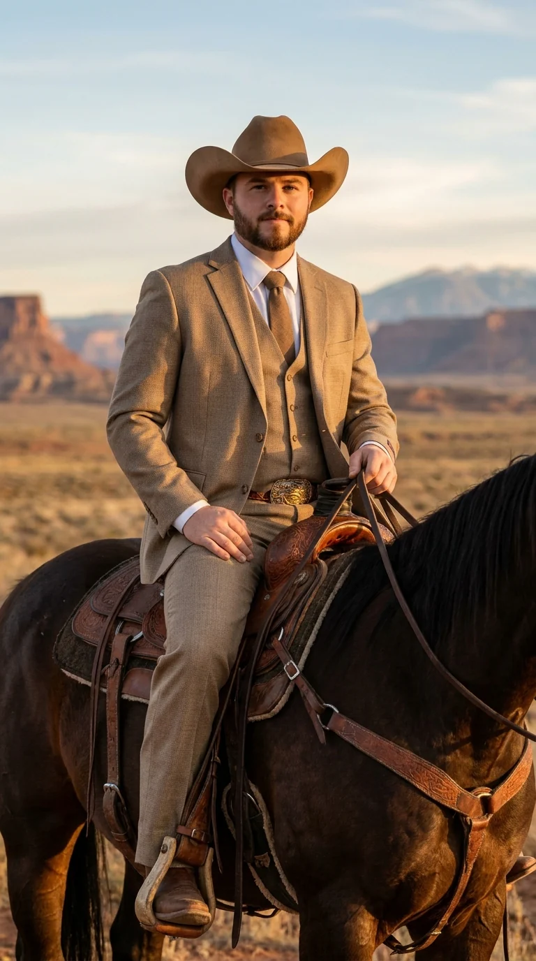 Mens Sharkskin Dark Taupe Tan with sheen Western 3 Piece Suit – Classic Country Style Blazer Vest Pants Set, Formal Cowboy Suit Outfit - Image 16