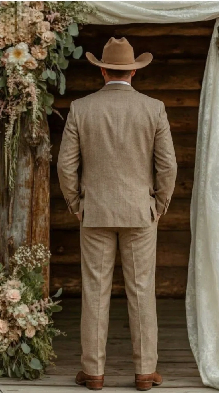 Mens Sharkskin Dark Taupe Tan with sheen Western 3 Piece Suit – Classic Country Style Blazer Vest Pants Set, Formal Cowboy Suit Outfit - Image 2