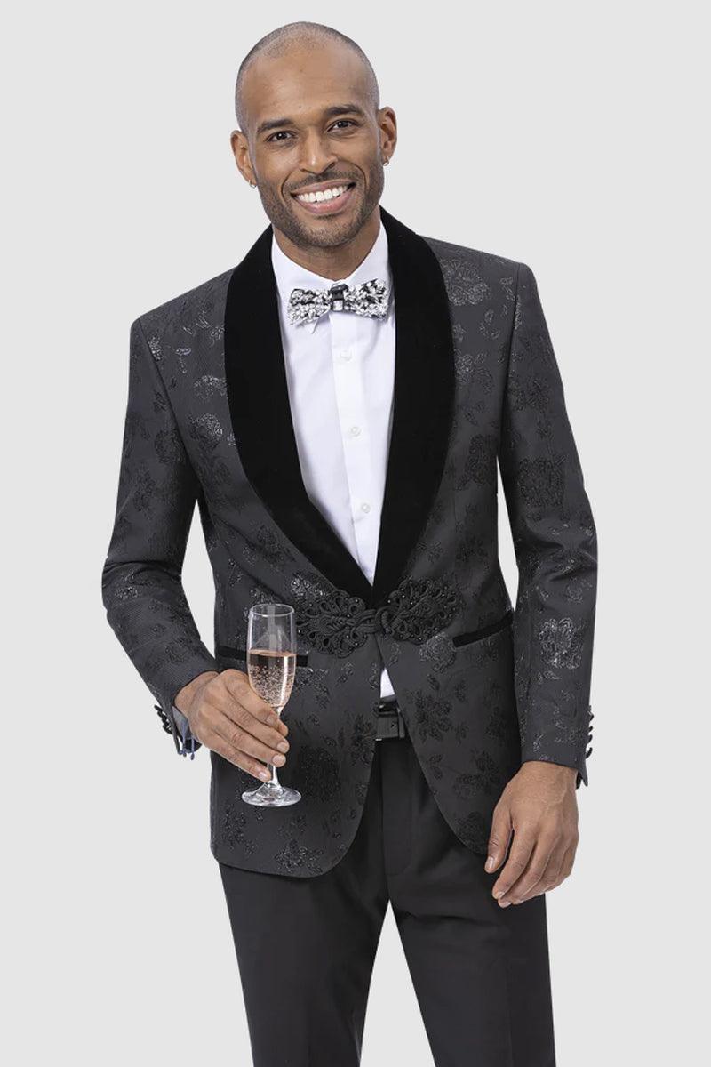 EJ Samuel's Classy Paisley Tuxedo Smoking Jacket - Black