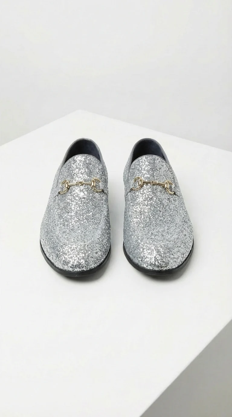 Men's Silver Gray Glitter Loafers | Sparkly Dress Shoes for Wedding, Prom, Party & Formal Events - Image 3