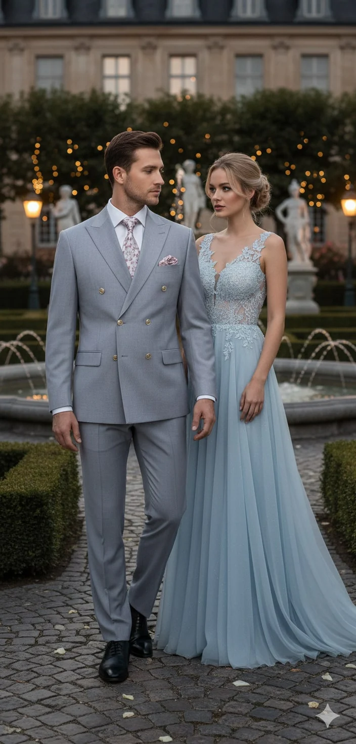 Mens Silver Grey Double-Breasted 3-Piece Suit – Classic Tailored Fit with Peak Lapel and Gold Buttons for Weddings, Church and Formal Events - Image 6