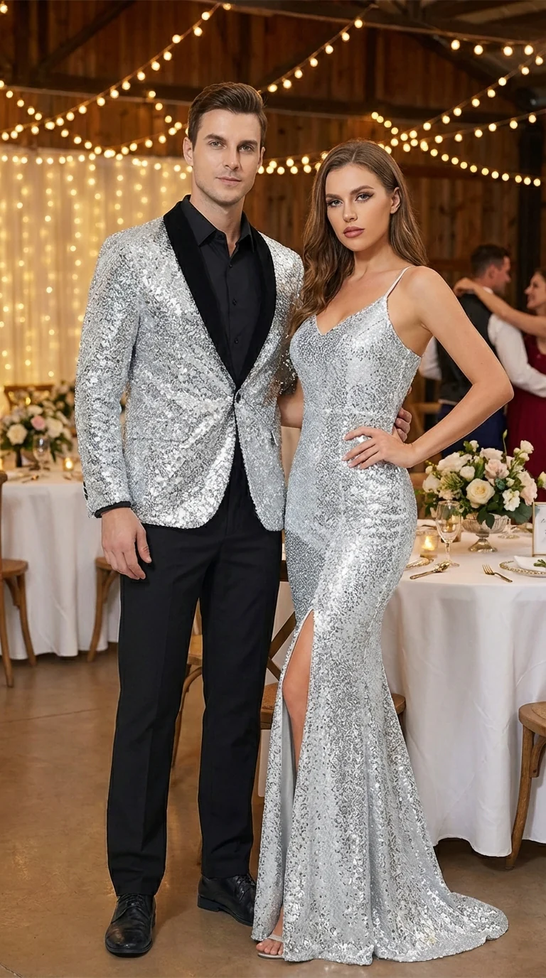 Men’s Silver Sequin Blazer Disco Style Jacket – Black Lapel Party Blazer, Shiny Evening Wear, 70s Dance Outfit, Formal Event Jacket - Image 11