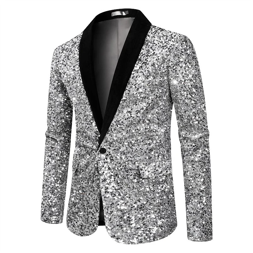 Men’s Silver Sequin Blazer Disco Style Jacket – Black Lapel Party Blazer, Shiny Evening Wear, 70s Dance Outfit, Formal Event Jacket - Image 15