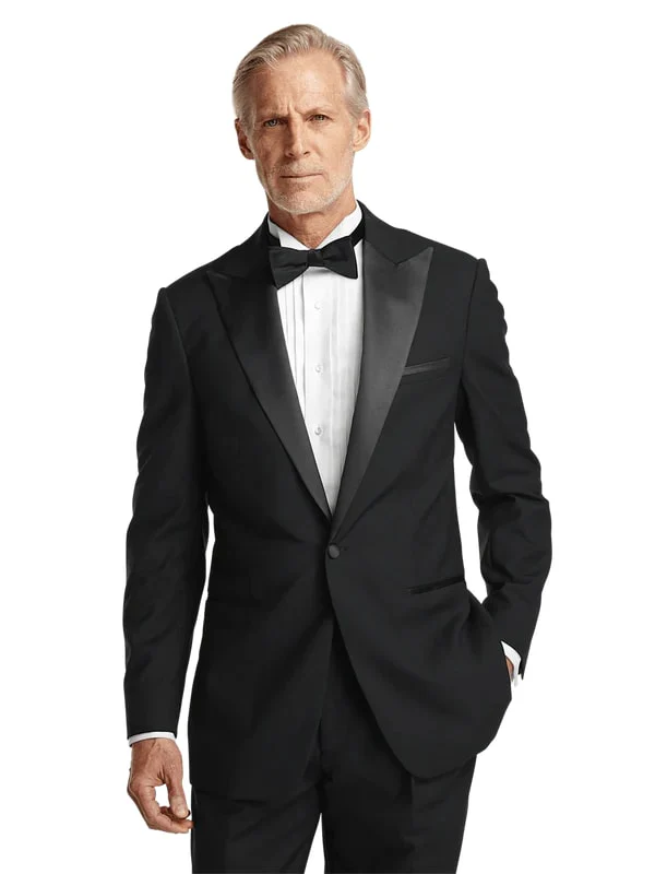 Mens Single Breasted Peak Lapel Tuxedo Jacket Black - Image 3