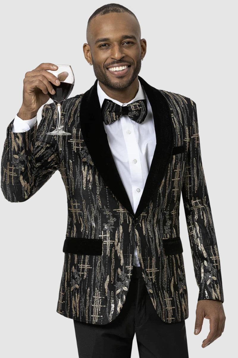 Men's EJ Samuel Slim Black & Gold Tux Jacket w/ Velvet Lapel
