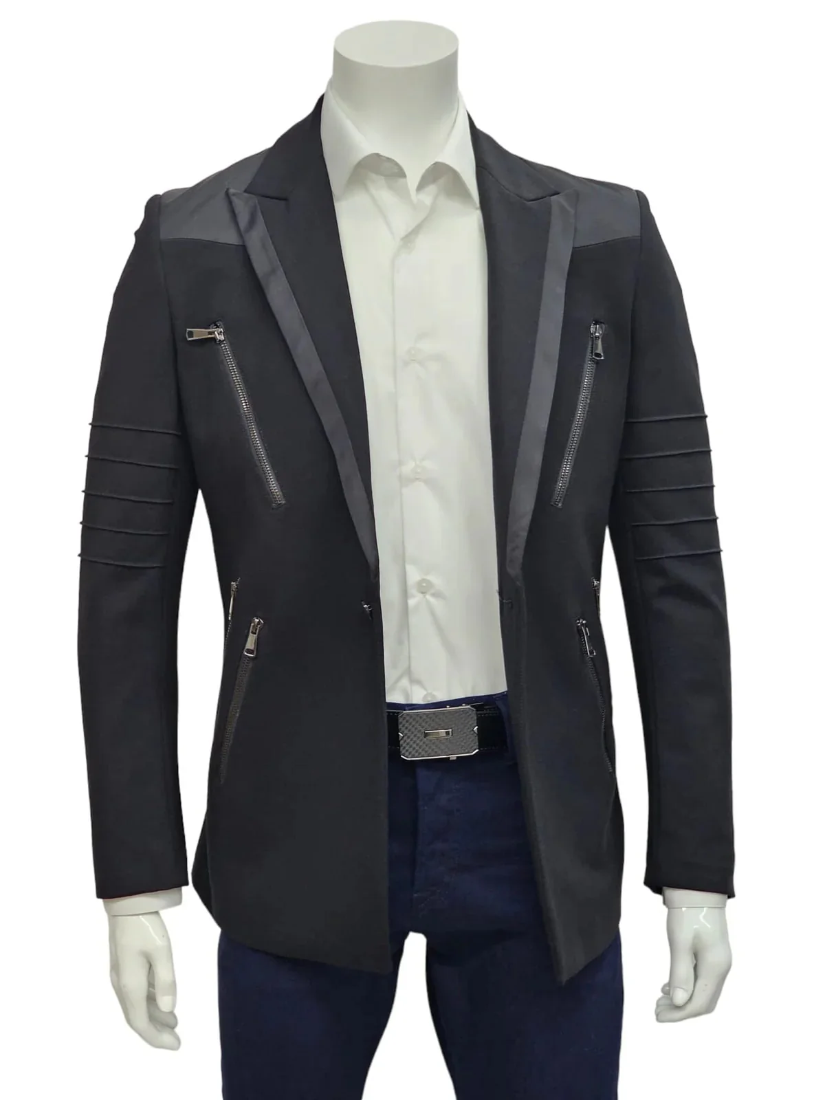 Mens Slim Fit One Button Notch Lapel Suit Black - Image 2