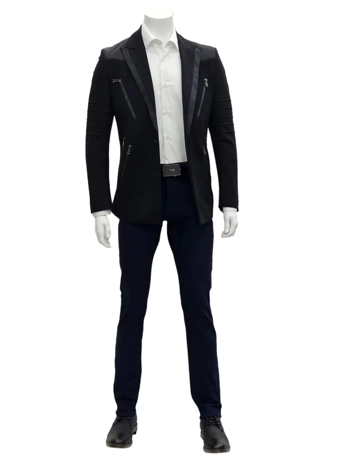 Mens Slim Fit One Button Notch Lapel Suit Black - Image 3