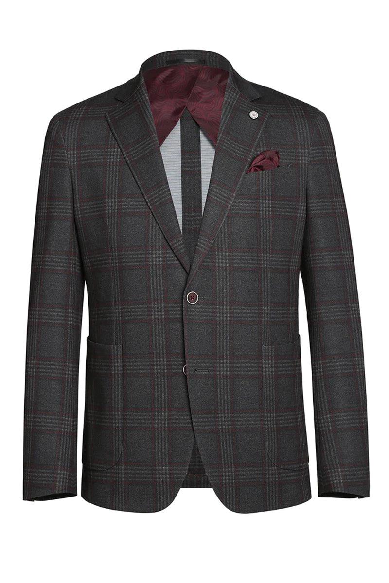 Pelago Men's Slim Charcoal Gray Windowpane Plaid Sports Coat Blazer