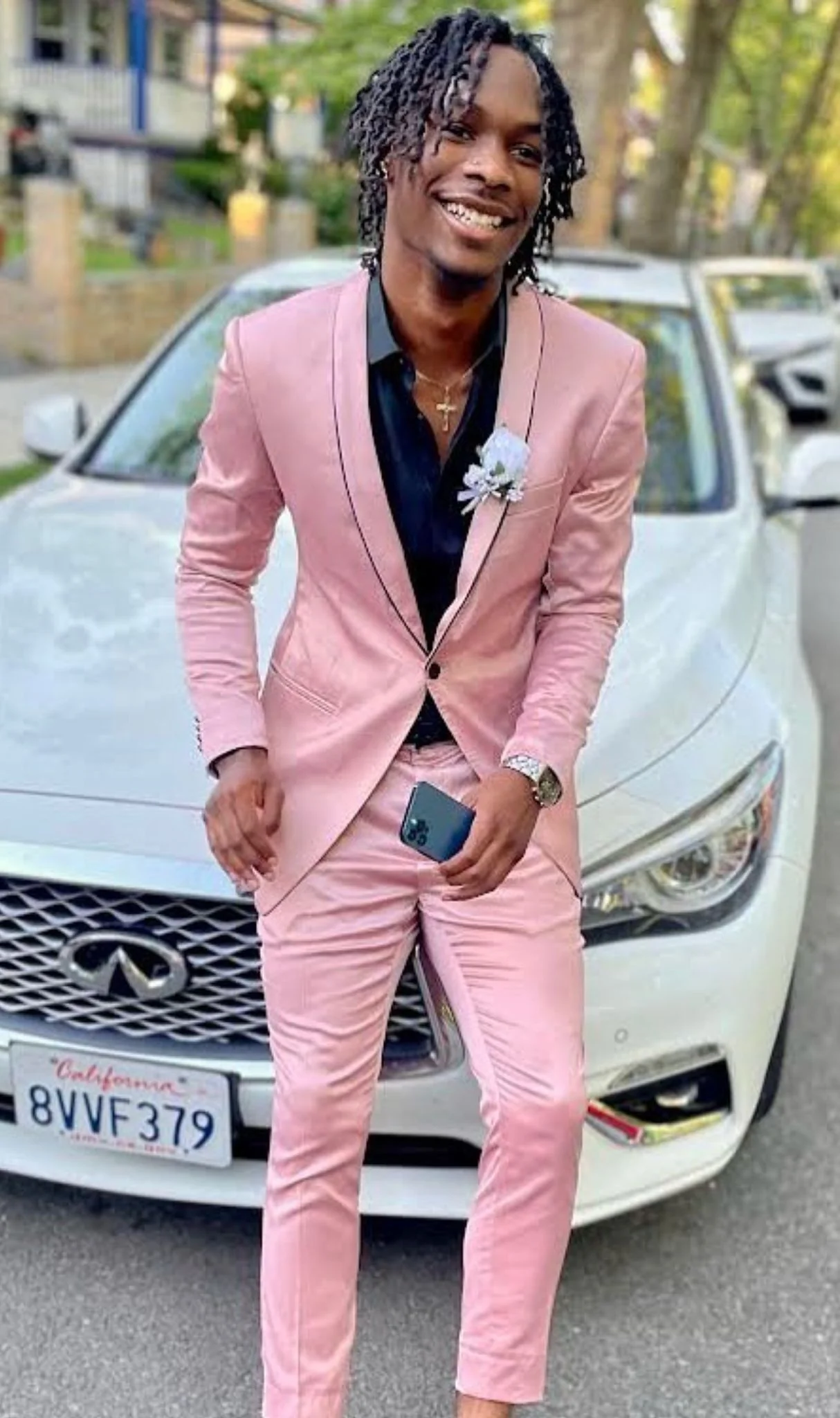Mens Slim Fit Pink Tuxedo Suit with Black Trim – Modern Wedding and Prom Outfit in Rose Gold Blush Color - Image 7