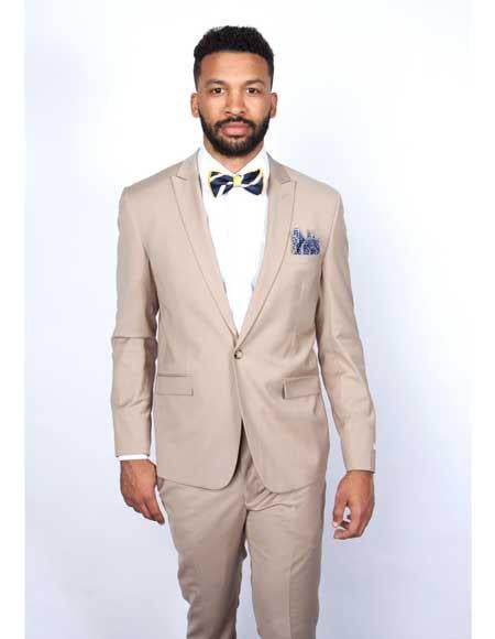 Men's Slim Fit Suit - Fitted Suit - Skinny Suit Men's BeigeRossiman Rossi Suit - Image 9