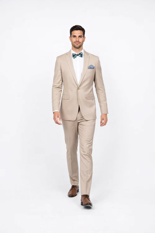 Men's Slim Fit Suit - Fitted Suit - Skinny Suit Men's BeigeRossiman Rossi Suit - Image 4