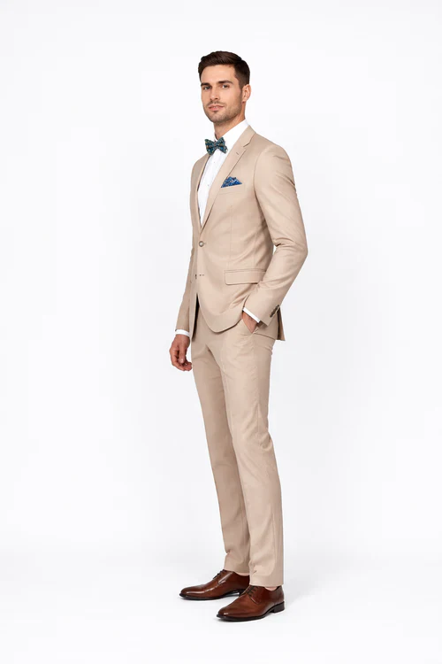 Men's Slim Fit Suit - Fitted Suit - Skinny Suit Men's BeigeRossiman Rossi Suit - Image 3