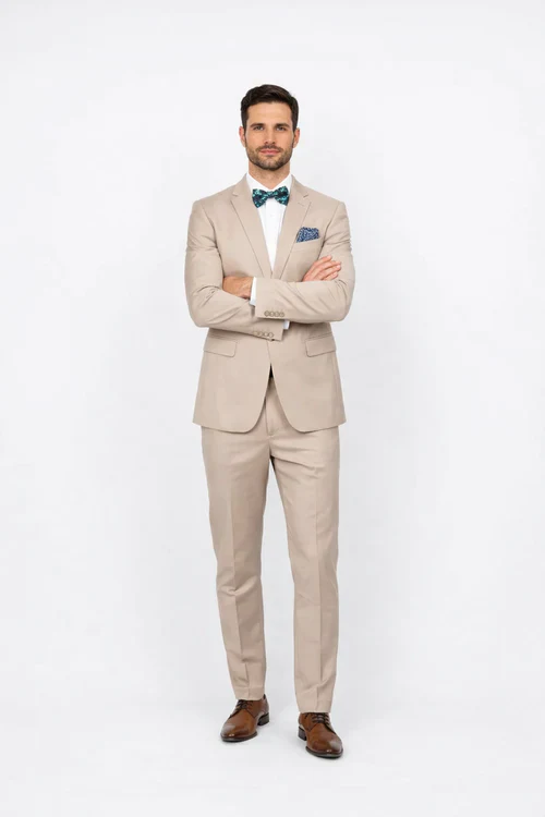 Men's Slim Fit Suit - Fitted Suit - Skinny Suit Men's BeigeRossiman Rossi Suit - Image 5