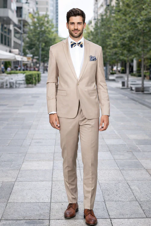 Men's Slim Fit Suit - Fitted Suit - Skinny Suit Men's BeigeRossiman Rossi Suit - Image 6