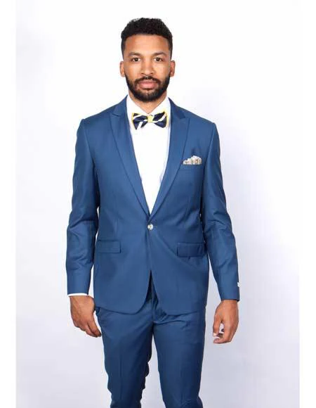 Men's Slim Fit Suit - Fitted Suit - Skinny Suit Men's Blue 1 Button Closures Rossiman Rossi Skinny Suit - Image 9