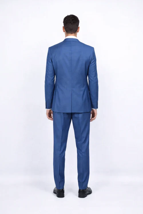 Men Slim Fit Suits - Fitted Suits - Skinny Suit Men's Blue 1 Button Closure Rossiman Rossi Skinny Suit - Image 2