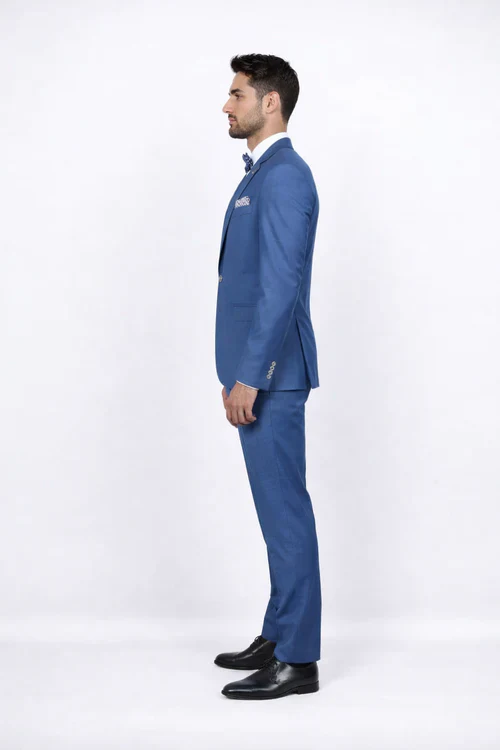 Men Slim Fit Suits - Fitted Suits - Skinny Suit Men's Blue 1 Button Closure Rossiman Rossi Skinny Suit - Image 4
