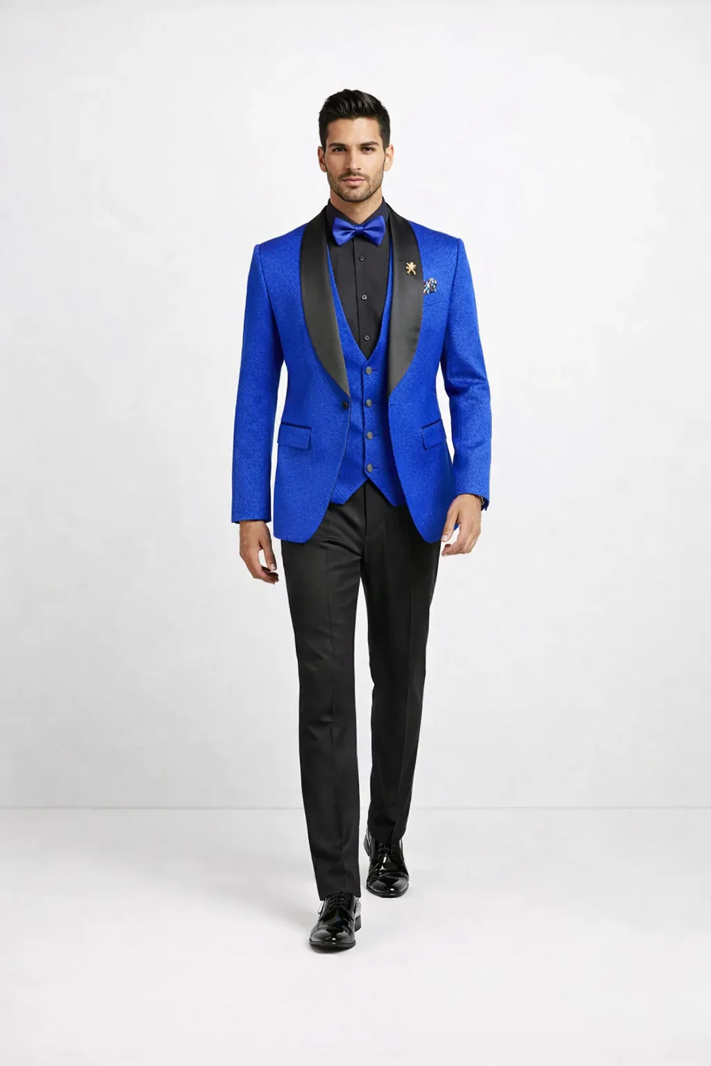 Men's Slim Fit Vested Paisley Royal Blue Tuxedo - Image 2