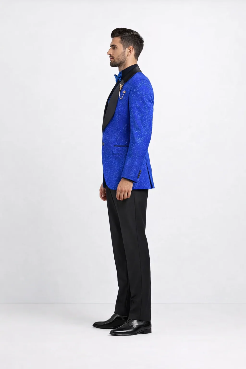 Men's Slim Fit Vested Paisley Royal Blue Tuxedo - Image 3