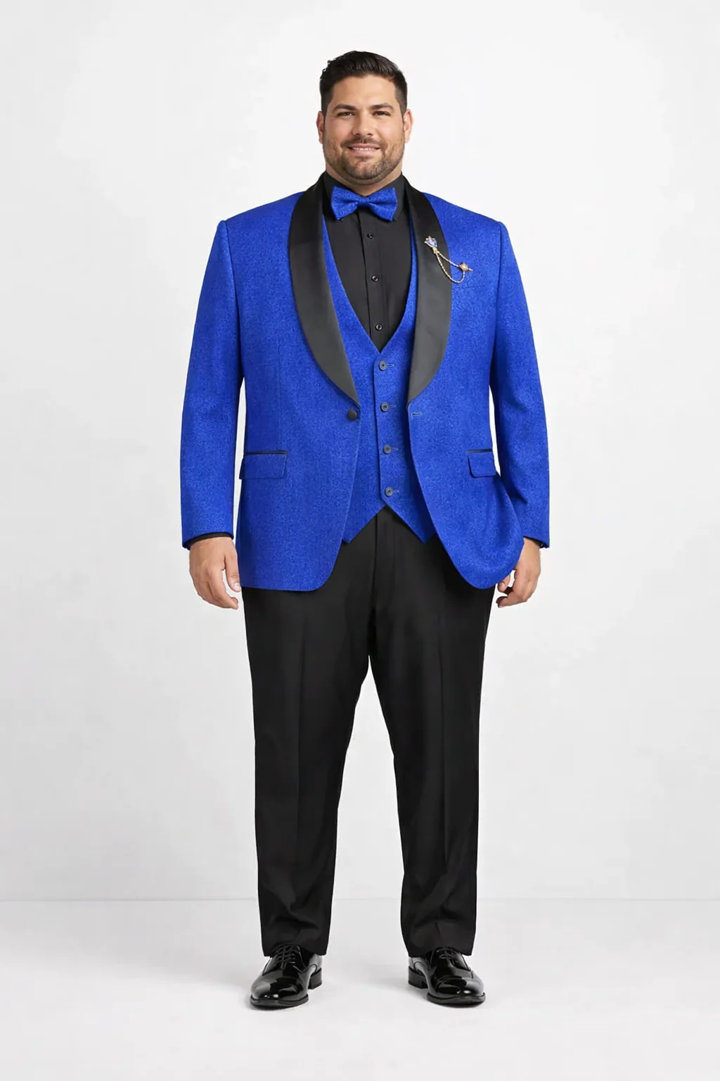 Men's Slim Fit Vested Paisley Royal Blue Tuxedo - Image 6