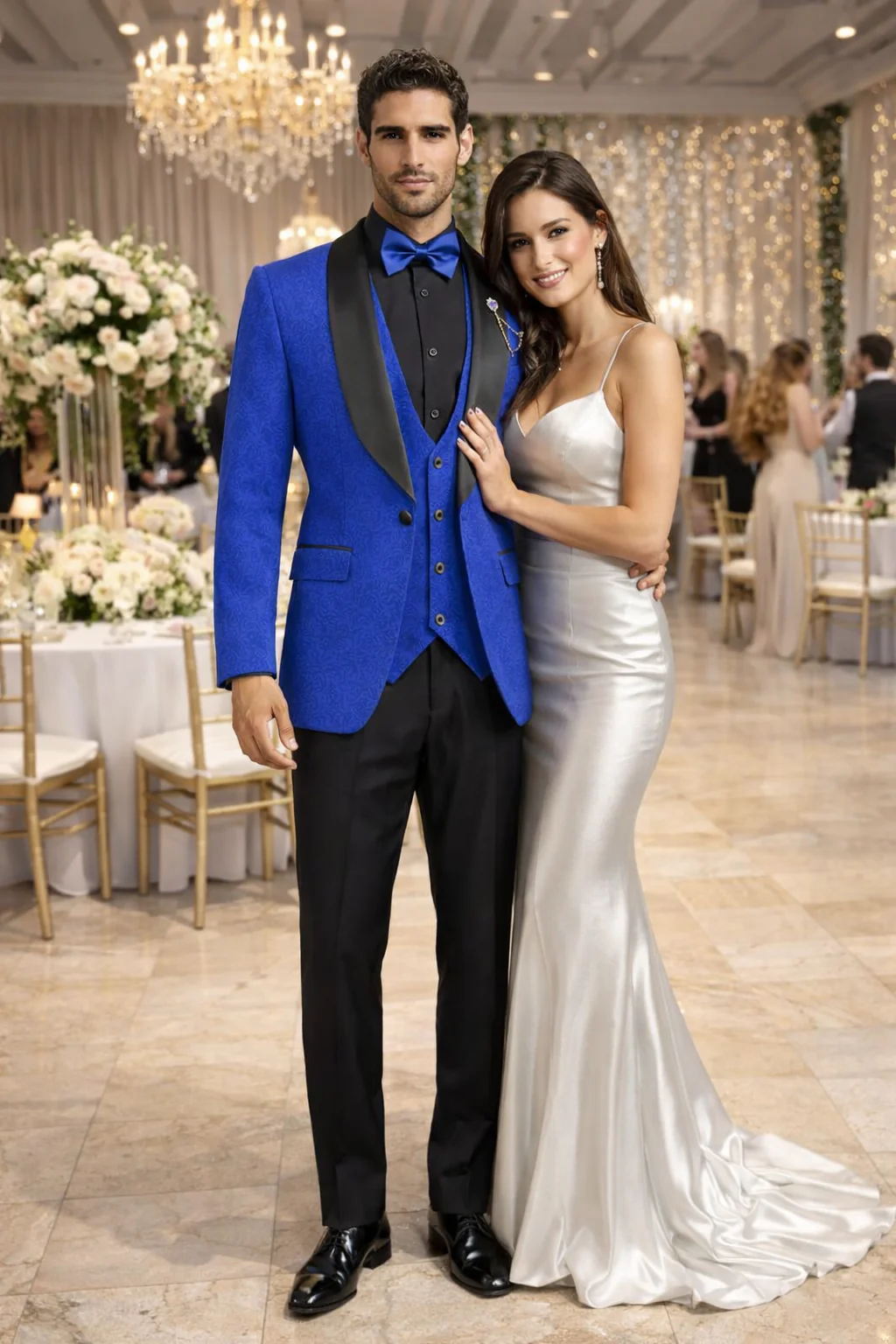 Men's Slim Fit Vested Paisley Royal Blue Tuxedo - Image 8