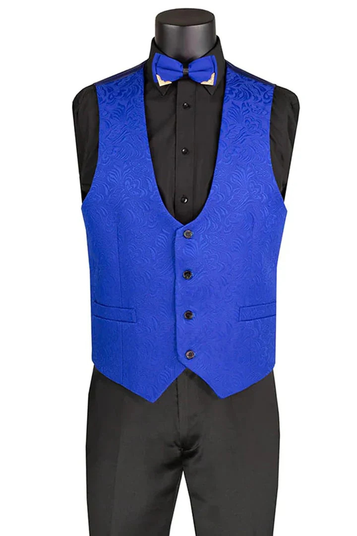Men's Slim Fit Vested Paisley Royal Blue Tuxedo - Image 9