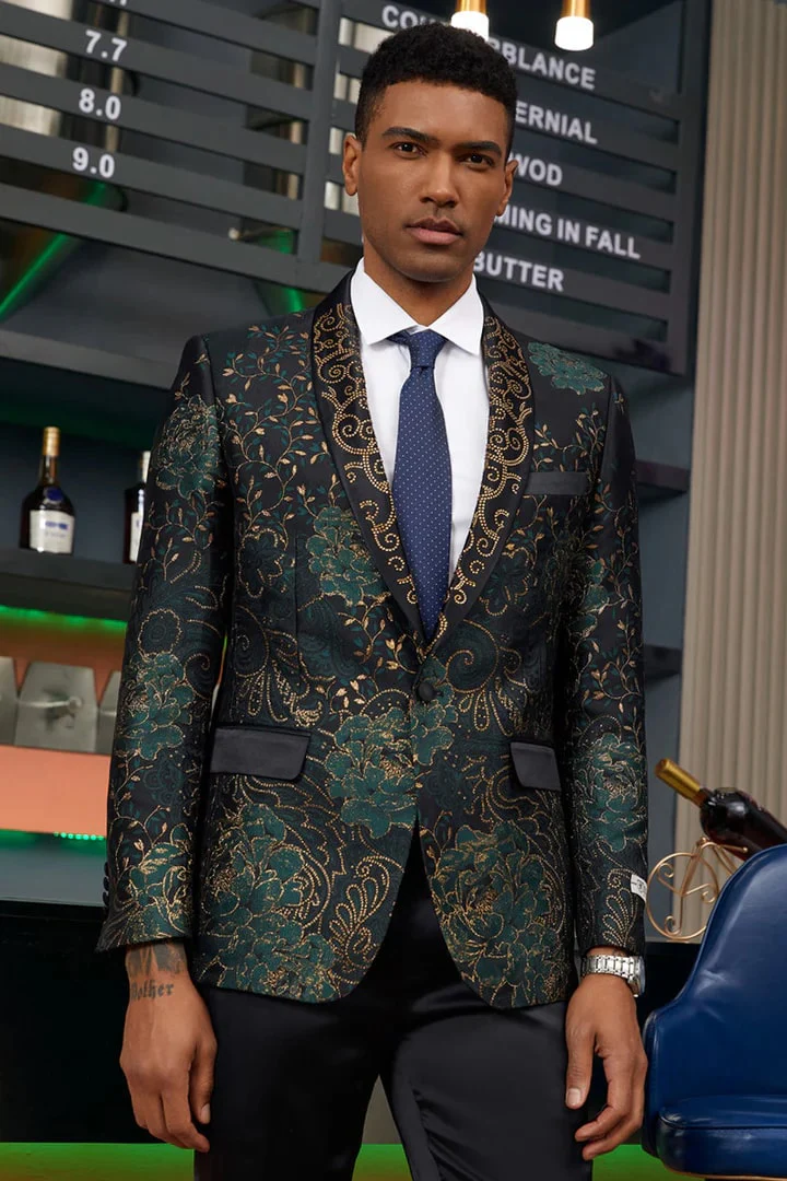 Men's Stacy Adam's Designer Prom & Wedding Tuxedo Green and Gold Jacket - Image 2