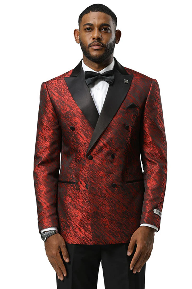 Men's Stacy Adams Double Breasted Wedding & Prom Tuxedo Jacket in Textured Shiny Red Sharkskin - Image 4