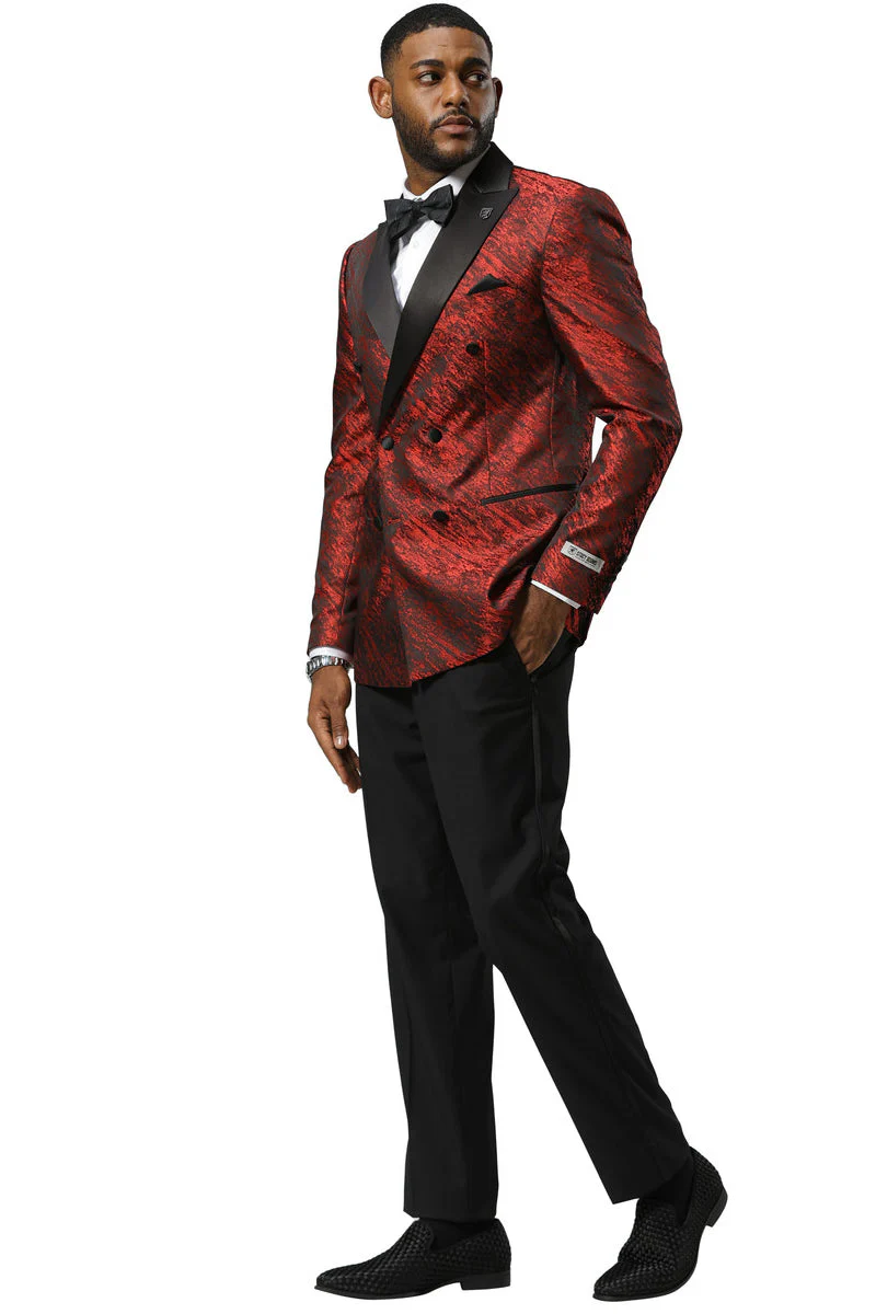 Men's Stacy Adams Double Breasted Wedding & Prom Tuxedo Jacket in Textured Shiny Red Sharkskin - Image 6